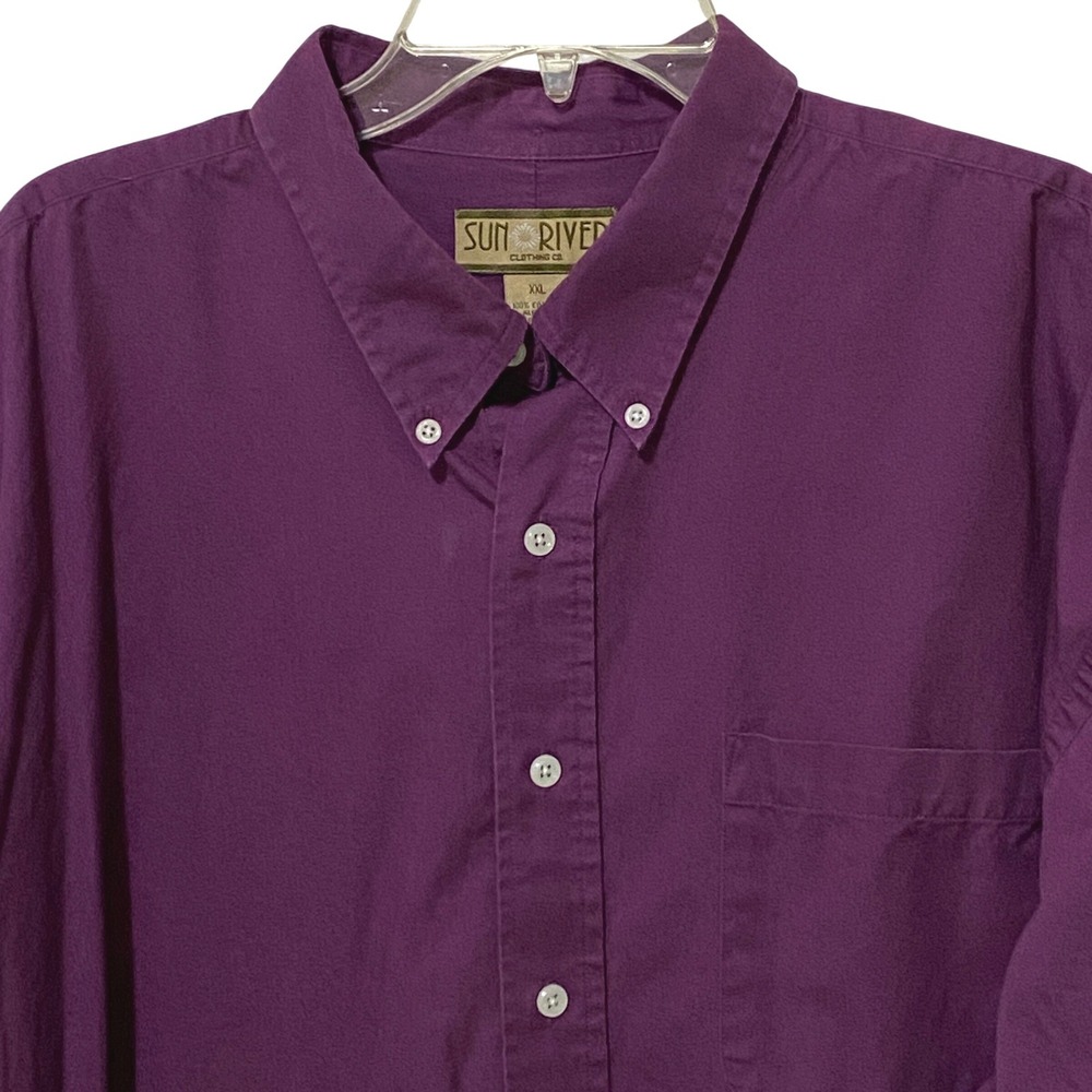 Vtg 90s Mens XXL Purple Button Down Shirt Pocket Long Sleeve 100% Cotton